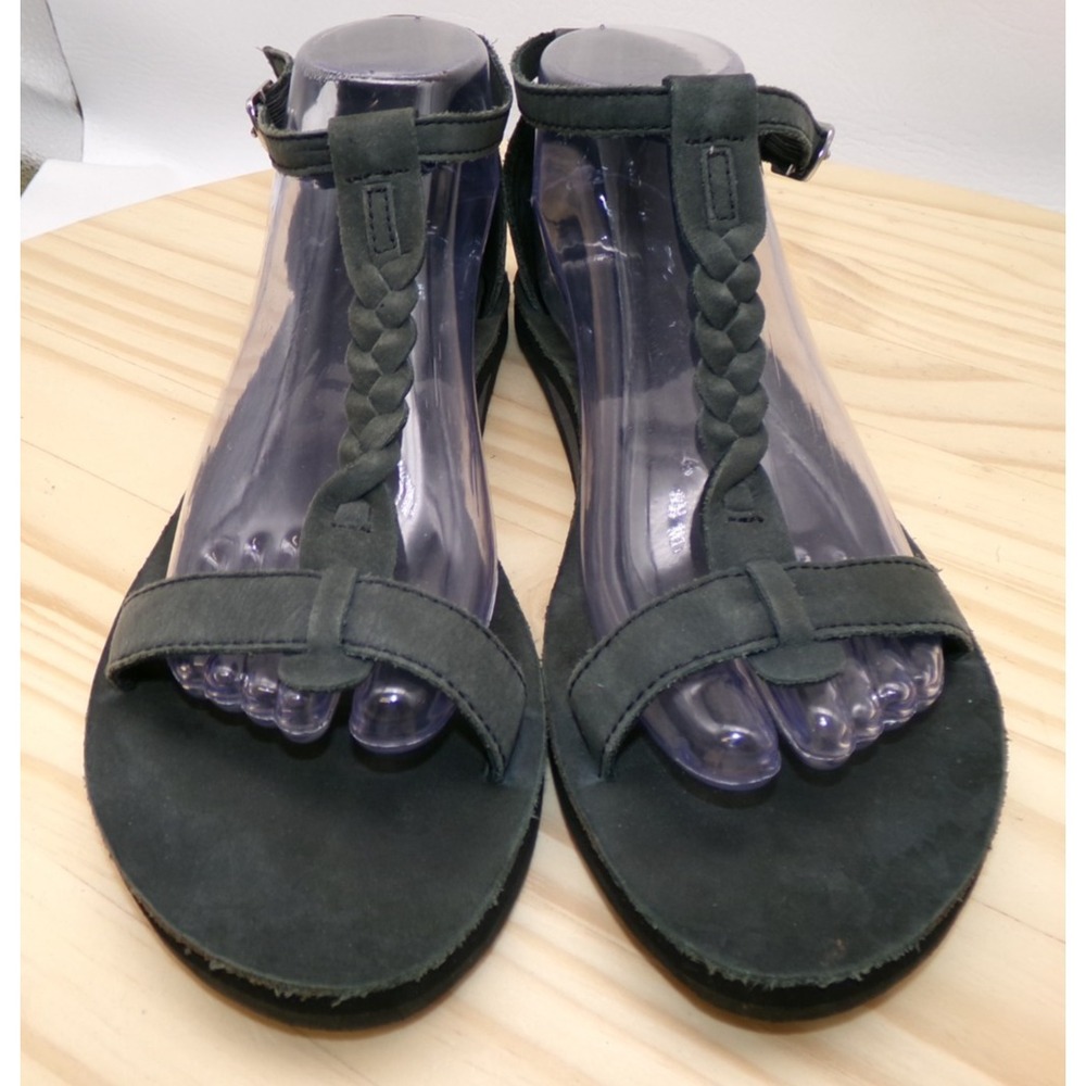 Rainbow Calafia T Strap Sandals Womens Green Size 9 Braided Leather Ankle Strap